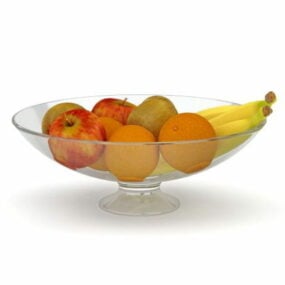Modelo 3d de frutas em tigela de vidro