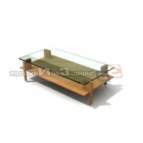 Glass Top Wood Coffee Table Furniture 3d model
