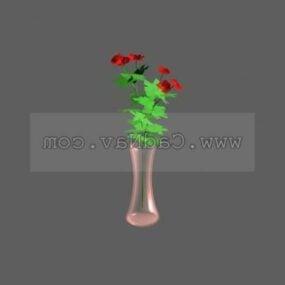 Vaso de vidro com decoração de flores modelo 3D