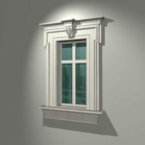 पत्थर की सजावट के साथ घर की कांच की खिड़की 3डी मॉडल