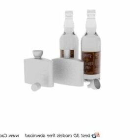 نموذج زجاجة النبيذ والأباريق الزجاجية ثلاثية الأبعاد