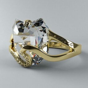 Jewelry Gold Heart Diamond Ring 3d model