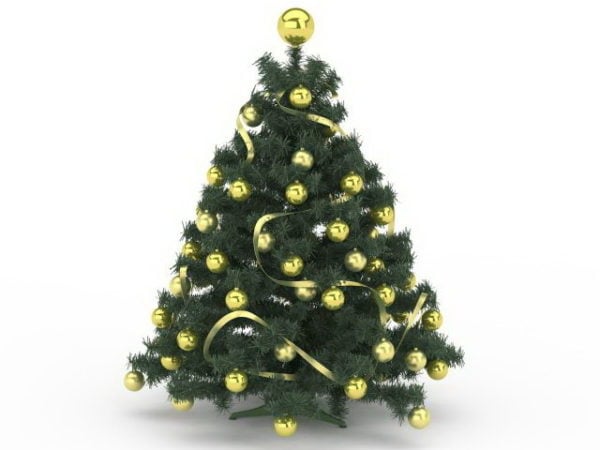 Árvore de Natal com enfeites de ouro