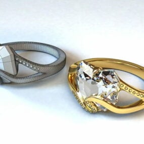Modelo 3D de joias com anel de ouro e diamante