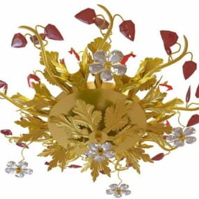 Mô hình 3d đèn chùm hoa lá vàng