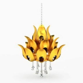 Mô hình 3d đèn chùm trang trí hoa sen vàng