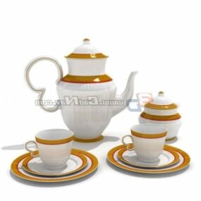 Golden Pattern Porcelain Coffee Cup Set 3d model