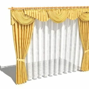 Yellow Drapes With Valance Design 3d model