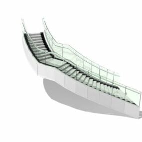 Escadas curvas de granito com corrimão de vidro Modelo 3D