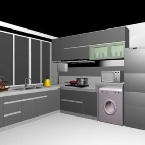 Gri Renkli Modern Mutfak Dolapları 3d modeli