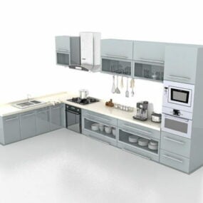 تصميم خزائن المطبخ الزاوية L نموذج ثلاثي الأبعاد