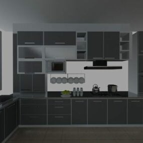 Gray Color Modern Kitchen Design 3d model