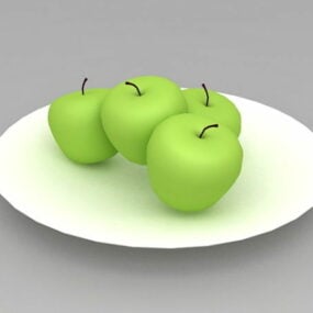 Fruit Green Apples On Plate 3d model