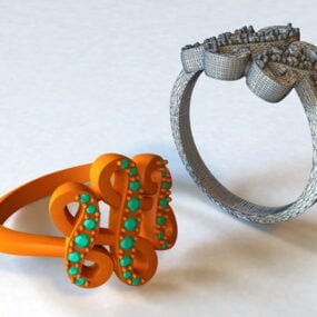 3д модель ювелирного кольца с зеленым драгоценным камнем