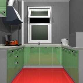 小さなUキッチンのデザインアイデア3Dモデル
