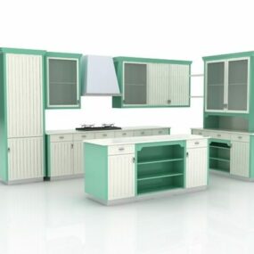 أثاث المطبخ الأخضر مع نموذج الجزيرة ثلاثي الأبعاد