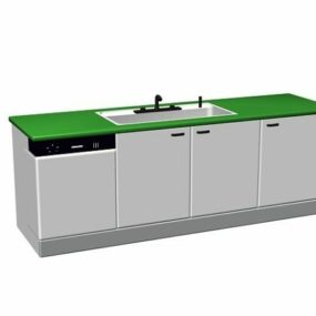 Green Top Kitchen With Sink Cabinet 3d model