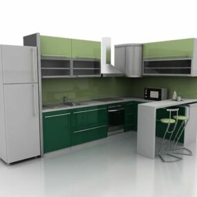 Yeşil Renkli Ev Mutfağı 3d modeli