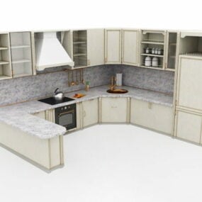 Grey Stained U Kitchen Cabinets 3d model