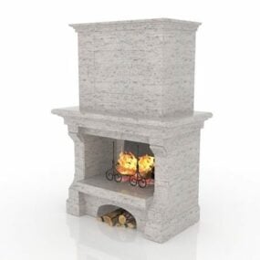 Grey Stone Vintage Fireplace 3d model