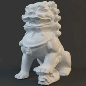 Modello 3d della statua del leone guardiano in stile cinese