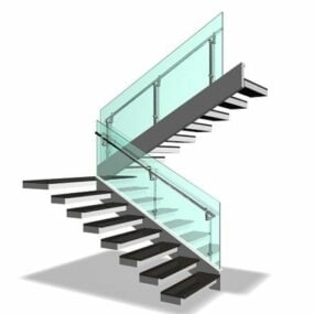 U Stair With Handrails 3d model