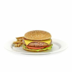 Model 3d Hamburger Panganan Kanthi Kentang goreng Prancis