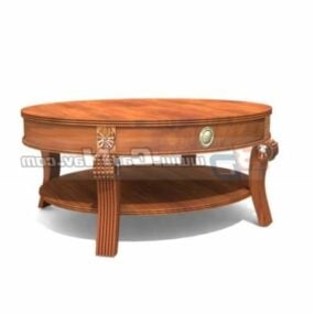 Carved Woo Antique Round Coffee Table 3d model