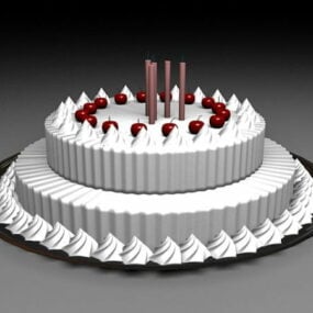 White Happy Birthday Cake 3d model