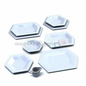 Sekskantede tallerkener Køkkensæt 3d model