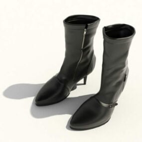 Černé kožené kotníkové boty na vysokém podpatku 3D model