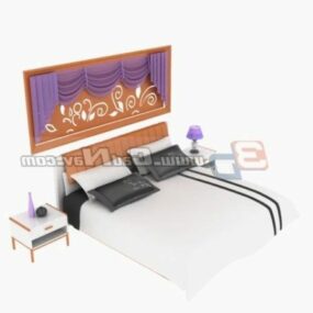 Hotel Double Bed With Bedroom Accessories 3d model