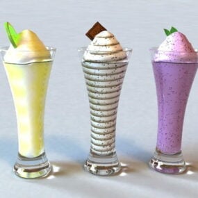 Glass Cup Ice Cream 3 Set 3D-malli