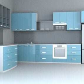 نموذج تصميم مطبخ L متكامل ثلاثي الأبعاد