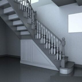 3д модель дизайна интерьера деревянной прямой лестницы