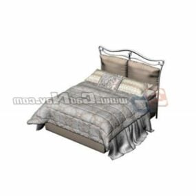 Żelazne podwójne łóżko z zestawem pościeli Model 3D