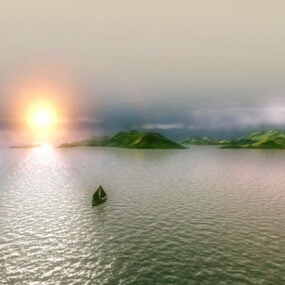 Scène de coucher de soleil sur l'île modèle 3D