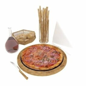 Mô hình 3d Pizza và Rượu