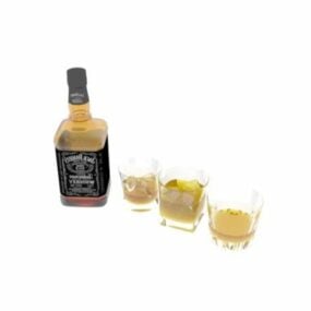 Jack Daniels Whiskey Glasses Bottle 3d modell