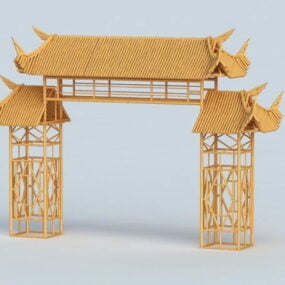 Modelo 3D de portão japonês de madeira