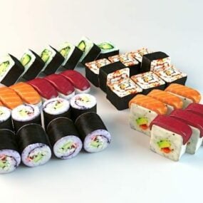 Mô hình 3d bộ đồ ăn Sushi Nhật Bản