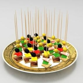Bâtonnets de nourriture japonaise sur assiette modèle 3D