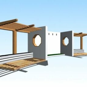 Japanese Garden Outdoor Pergola Structure 3d model