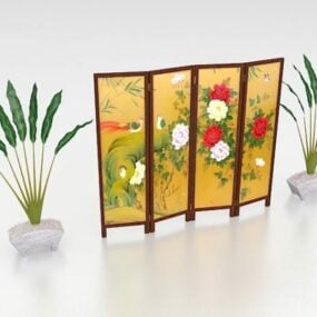 Japanilaistyylinen antiikki taitettava näyttö 3D-malli