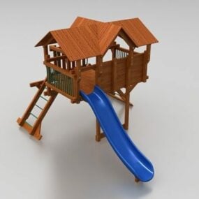 3д модель деревянного игрового домика для детского сада