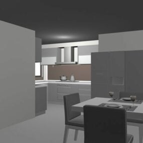 3д модель домашней кухни с обеденным гарнитуром и мебелью