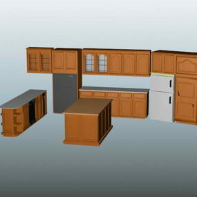 लकड़ी का किचन कैबिनेट सेट 3डी मॉडल