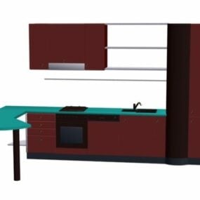 خزانة مطبخ خشبية مع كاونتر موديل 3D