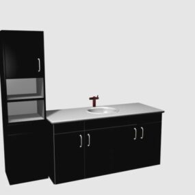 3д модель черного кухонного шкафа со столешницей