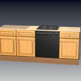 Armoire de cuisine en bois avec poêle modèle 3D